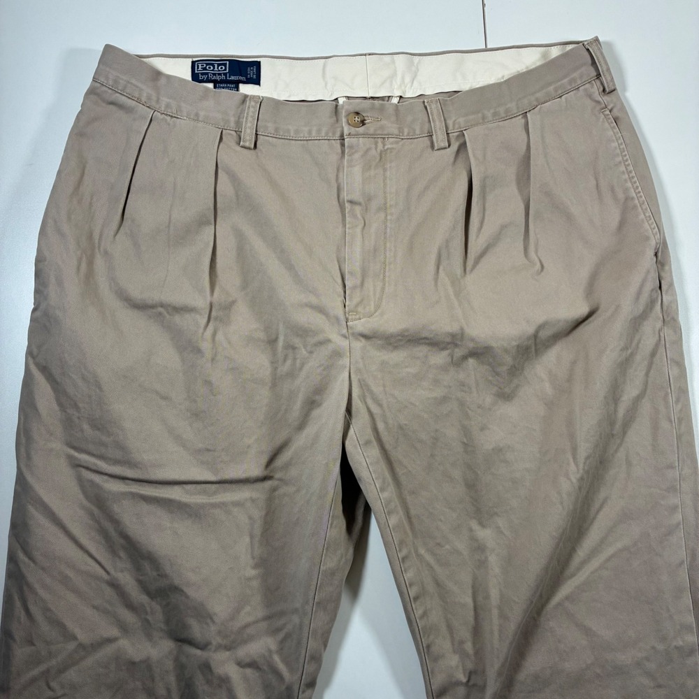 Vintage Polo Ralph Lauren Ethan Pant 40x31 Tan Pleated Cotton Chino Trousers 90s